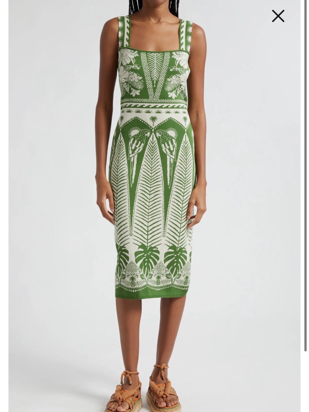 FARM Rio Green and Cream Botanical Knit Midi Dress - NWT - Picture 3 of 6